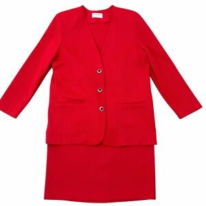 Alfred Dunner Red Skirt Suit Sz 14 Career Church Office 2pc
